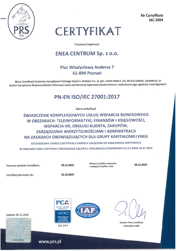 Certyfikat ISO 2025